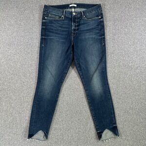 Good American Good Legs Skinny Jeans 14/32 Dark Wash Tulip Raw Hem High Rise